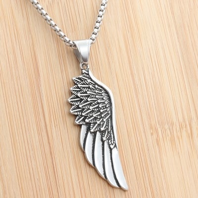 Picture of Angel Wings Animal Mens Long Necklaces Pendants Chain Punk  for Boy Male Stainless Steel Jewelry/Stainless Steel Chain Pendant Necklace For Men / Necklace For Men - Silver