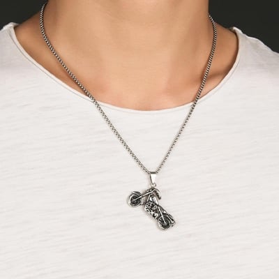 Picture of New Fashion Tibetan Silver Color Pendant Motorcycle Necklace Choker Charm Black Leather Cord Factory Price Handmade Jewelry - Black
