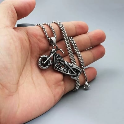 Picture of New Fashion Tibetan Silver Color Pendant Motorcycle Necklace Choker Charm Black Leather Cord Factory Price Handmade Jewelry - Black