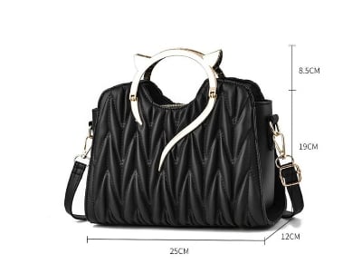Picture of Cute Cat Style Handbag Women Fashion Single Shoulder Bags Large Capacity Tote Bag Soft Leather Shoulder Bag Fashion Handbeg - Black