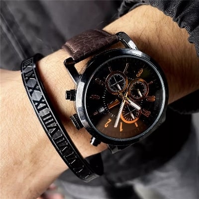 Picture of men bracelet stainless steel bangle bracelet mens fashion titanium steel - Black