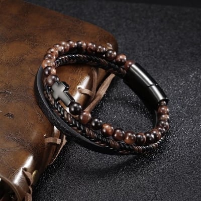 Picture of Splendid Indispensable -Upscale Living -Leather Braided Bracelet For Men- Inventive Choice Remarkable - Disclose Styles & Luxe - Brown