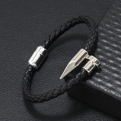Picture of Stainless Steel Charm Cuff Wristband Bangle with Magnetic Clasp/Leather Bracelet for Men Qualityful - Easy To care and Longive - Silver