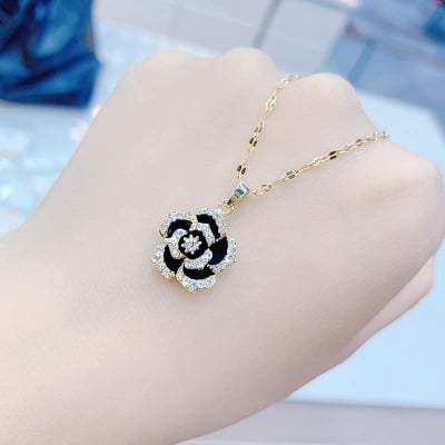 Picture of Highly Durable - New Luxury Crystal Necklace For Women Rose Black Pendant for Women - Sustainable Choice - Designed - Urban Vibes - Gold