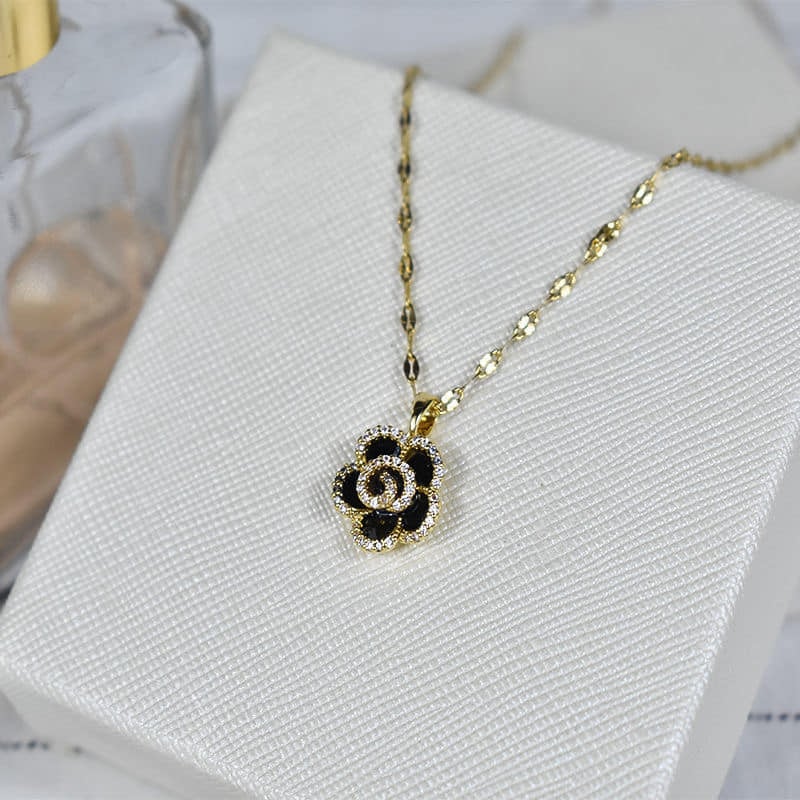 Picture of Highly Durable - New Luxury Crystal Necklace For Women Rose Black Pendant for Women - Sustainable Choice - Designed - Urban Vibes - Gold