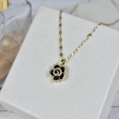 Picture of Highly Durable - New Luxury Crystal Necklace For Women Rose Black Pendant for Women - Sustainable Choice - Designed - Urban Vibes - Gold
