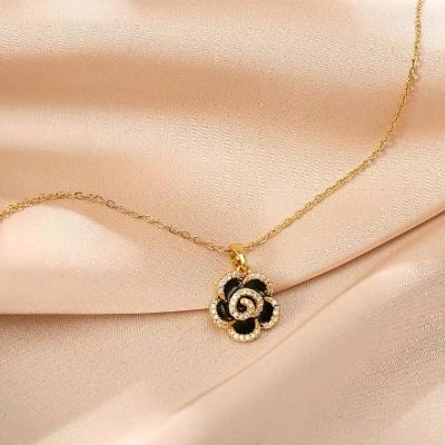 Picture of Highly Durable - New Luxury Crystal Necklace For Women Rose Black Pendant for Women - Sustainable Choice - Designed - Urban Vibes - Gold