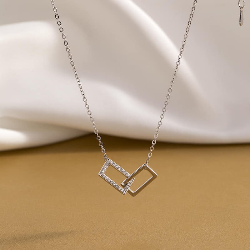 Picture of Stylish - Modern Vibe - Easily Usable - Dainty Double Square Necklace Chain For Women/ Girls - Easy To maintain - Understated Sophistication - Silver