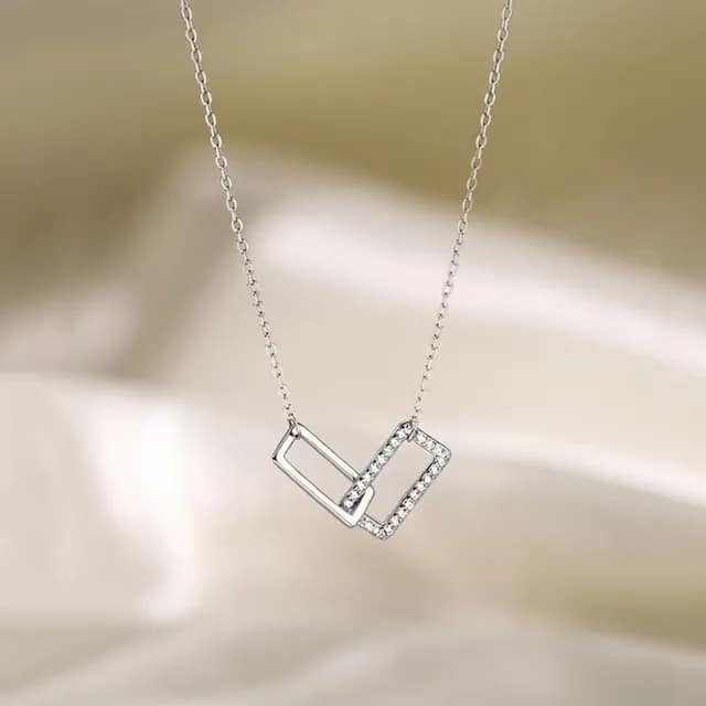 Picture of Stylish - Modern Vibe - Easily Usable - Dainty Double Square Necklace Chain For Women/ Girls - Easy To maintain - Understated Sophistication - Silver