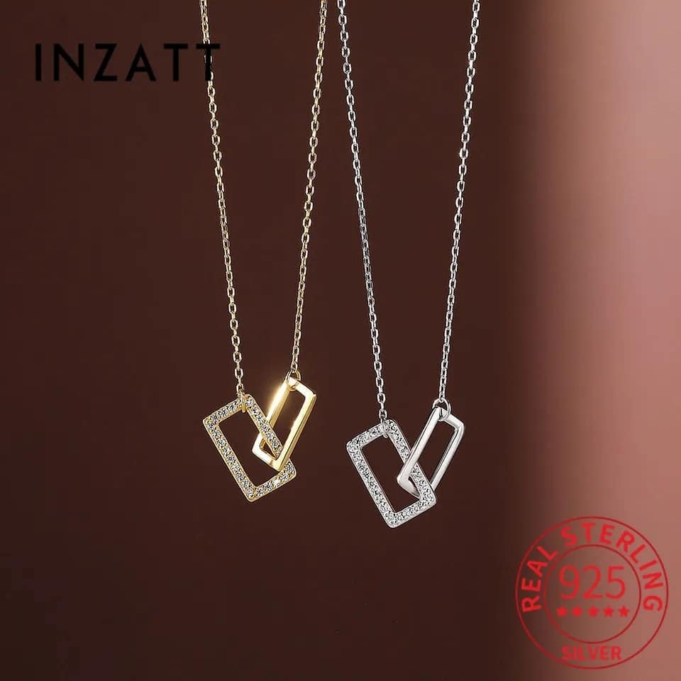 Picture of Stylish - Modern Vibe - Easily Usable - Dainty Double Square Necklace Chain For Women/ Girls - Easy To maintain - Understated Sophistication - Silver
