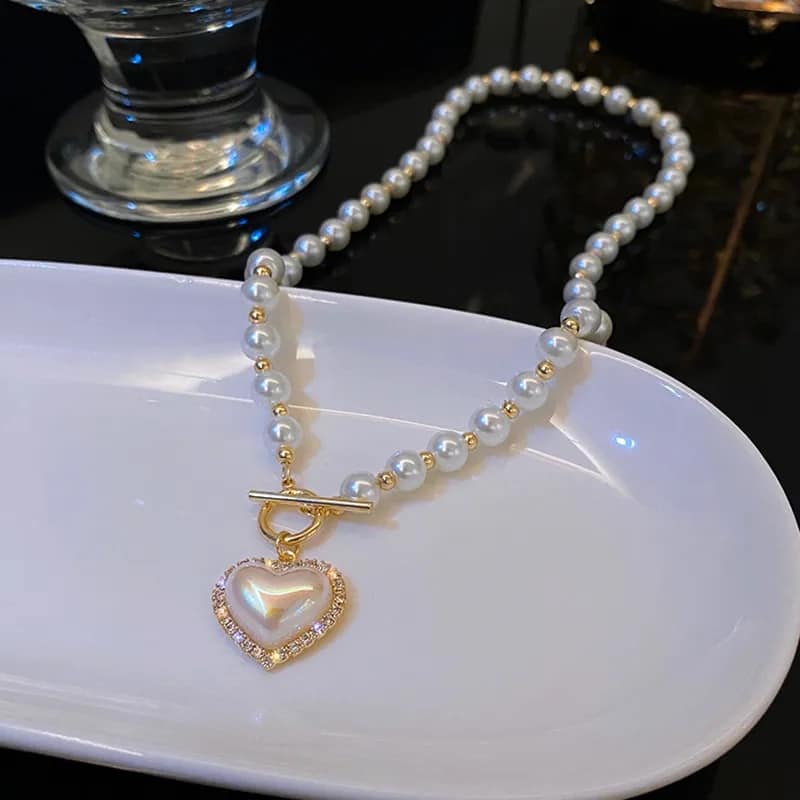 Picture of Understated Athleisure  Avant Grade  Upscale Need  Pearl Necklaces Crystal Love Chain Necklace For Women  Sensible  Must Have Progressively Better - Silver