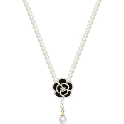 Picture of Stylish Addition - Pearl Rose Flower Small Pendant Necklace Clavicle Chain Jewelry Accessories - Sustainable Choice - Elite Expression - White