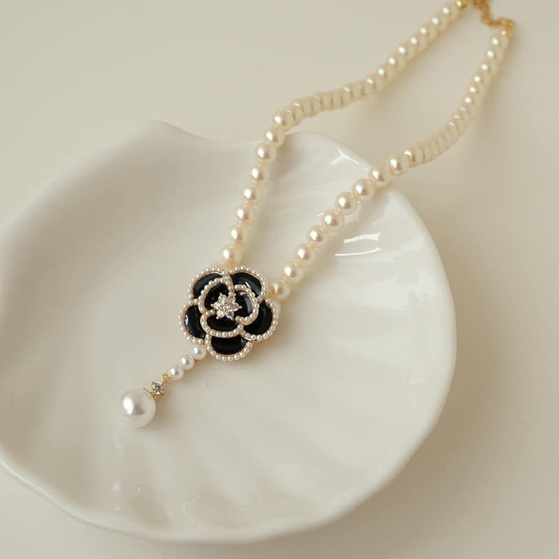 Picture of Stylish Addition - Pearl Rose Flower Small Pendant Necklace Clavicle Chain Jewelry Accessories - Sustainable Choice - Elite Expression - White