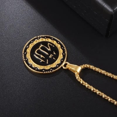Picture of Trendsetter - Fashion Innovator - Easily Usable - Golden Pendant Allah hu Pendant Necklace For Man & Women - Easy To maintain