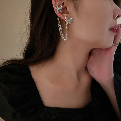 Picture of Premium Quality - Earrings for Girls Simple Fashion/ Earrings for Women/Butterfly Long Tassel Earrings /Ear Clip - Couture - High-end - White