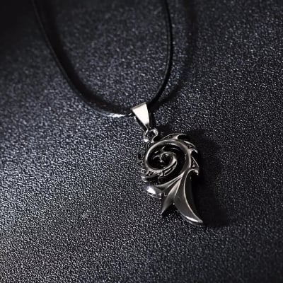 Picture of Men's Necklace Stainless Steel Black Dragon Flame Pendant Necklace Black Color Leather Chain Choker Necklace Punk Jewelry - White