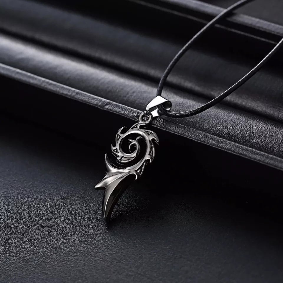 Picture of Men's Necklace Stainless Steel Black Dragon Flame Pendant Necklace Black Color Leather Chain Choker Necklace Punk Jewelry - White