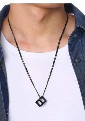 Picture of Refined Taste - Black Hollow Cube Pendant Unique Desing Pendant Chain Necklaces for Men - Durabilty Assured - Iconic Style - Black