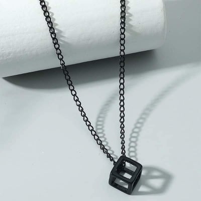 Picture of Refined Taste - Black Hollow Cube Pendant Unique Desing Pendant Chain Necklaces for Men - Durabilty Assured - Iconic Style - Black