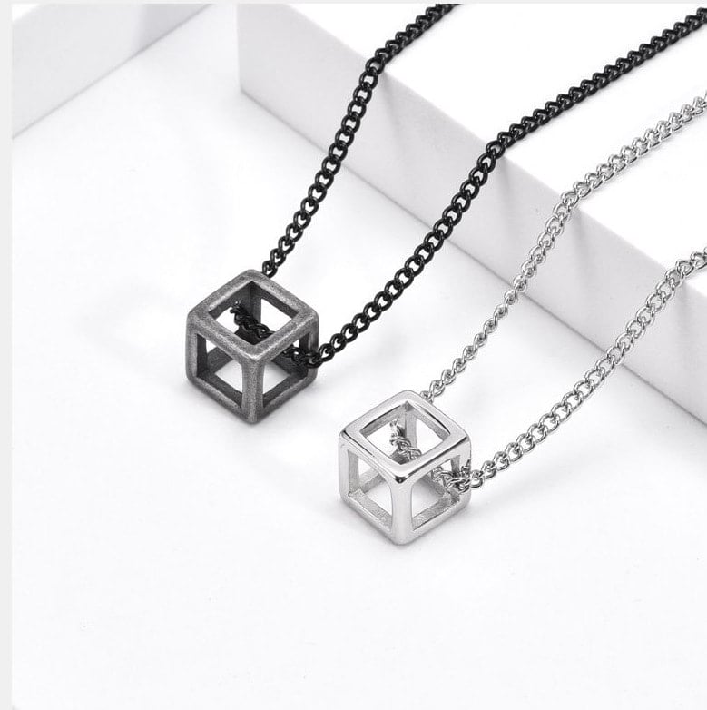 Picture of Refined Taste - Black Hollow Cube Pendant Unique Desing Pendant Chain Necklaces for Men - Durabilty Assured - Iconic Style - Black