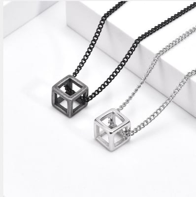 Picture of Refined Taste - Black Hollow Cube Pendant Unique Desing Pendant Chain Necklaces for Men - Durabilty Assured - Iconic Style - Black