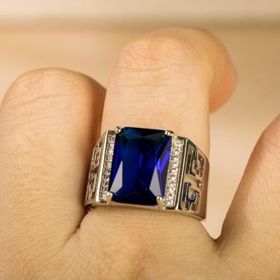 Picture of Up Graded - Ensemble Yourself - Superb Quality - New Sterling Natural Men'S Ring - Trend and Needful - Well Inspired & Crafted - Blue