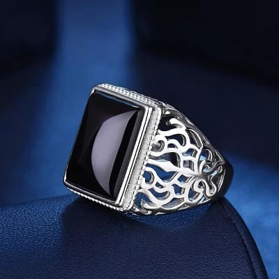 Picture of Athleisure Avant Grade Premium Quality Orginial Sterling natural Men's Ring - Modern - Choice Expression - Understated Sophistication - Black