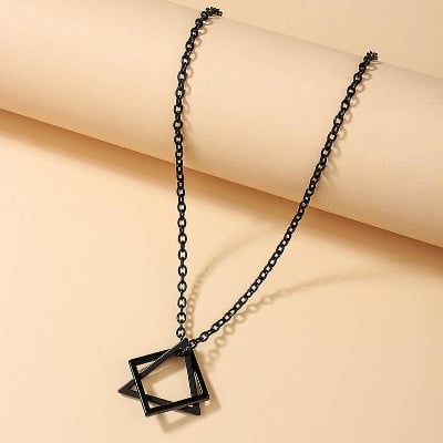 Picture of Highly Sustainable - Stainless Steel Square Triangle Chain Pendant Necklace For Men - Durabilty Assured - Understated Sophistication - Black