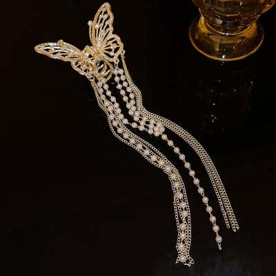 Picture of Ensemble Yourself - Superb Quality - Cute Butterfly Hairpin Pearl Tassel HairClip For Women - Trend and Needful - Well Inspired & Crafted - White