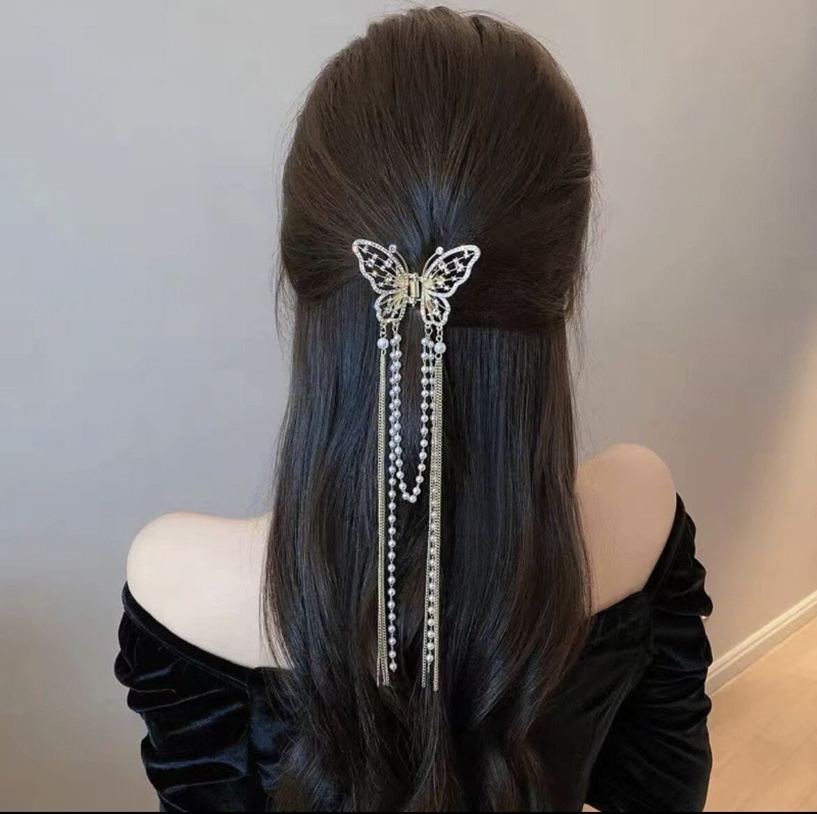 Picture of Ensemble Yourself - Superb Quality - Cute Butterfly Hairpin Pearl Tassel HairClip For Women - Trend and Needful - Well Inspired & Crafted - White