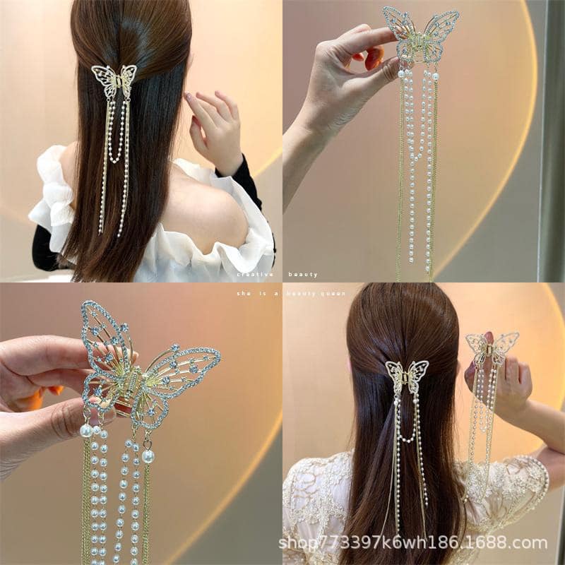 Picture of Ensemble Yourself - Superb Quality - Cute Butterfly Hairpin Pearl Tassel HairClip For Women - Trend and Needful - Well Inspired & Crafted - White