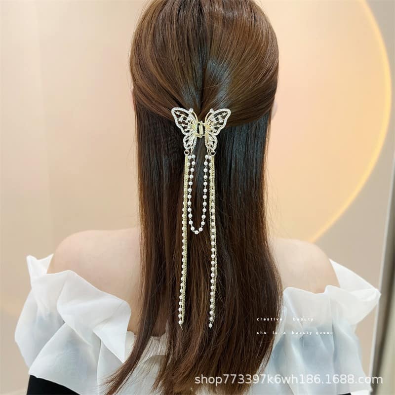 Picture of Ensemble Yourself - Superb Quality - Cute Butterfly Hairpin Pearl Tassel HairClip For Women - Trend and Needful - Well Inspired & Crafted - White