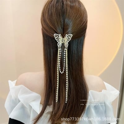Picture of Ensemble Yourself - Superb Quality - Cute Butterfly Hairpin Pearl Tassel HairClip For Women - Trend and Needful - Well Inspired & Crafted - White