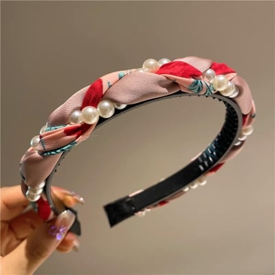 Picture of Korean Pink Pearl Headband Hair Bands For Women - Pink