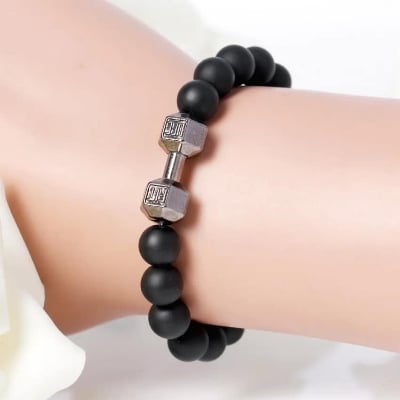 Picture of Trendsetter - Fashion Innovator - Superb Quality - Stainless Steel Dumbbell Stone Beaded Bracelet for Men - Trend and Needful - Black