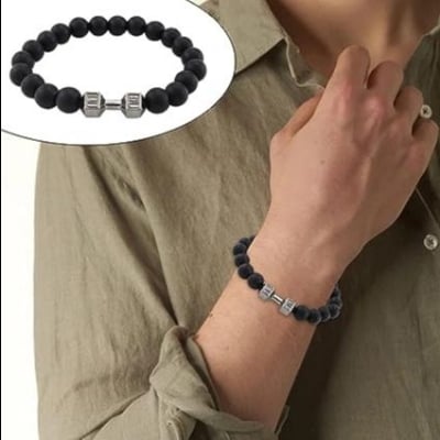 Picture of Stylish - Modern Vibe - Custom Experience - Dumbbell Stone Beaded Bracelet for Men - Couture - High-end - Understated Sophistication - Silver