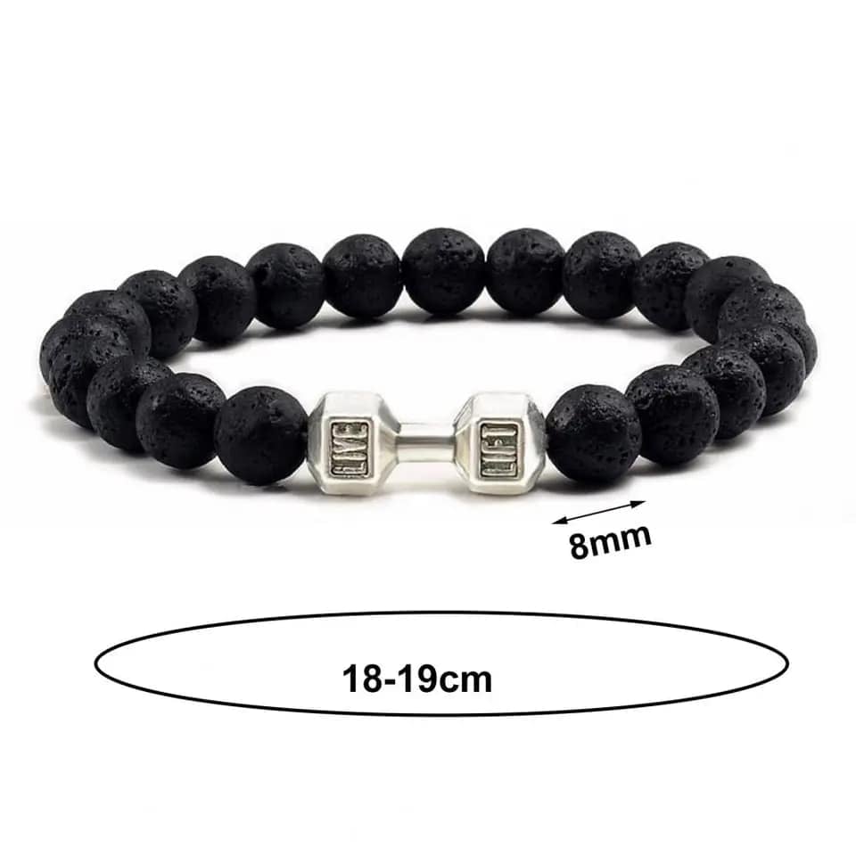 Picture of Stylish - Modern Vibe - Custom Experience - Dumbbell Stone Beaded Bracelet for Men - Couture - High-end - Understated Sophistication - Silver