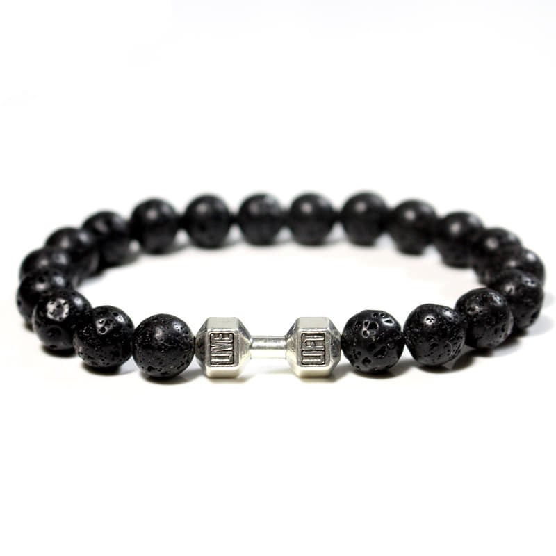 Picture of Stylish - Modern Vibe - Custom Experience - Dumbbell Stone Beaded Bracelet for Men - Couture - High-end - Understated Sophistication - Silver