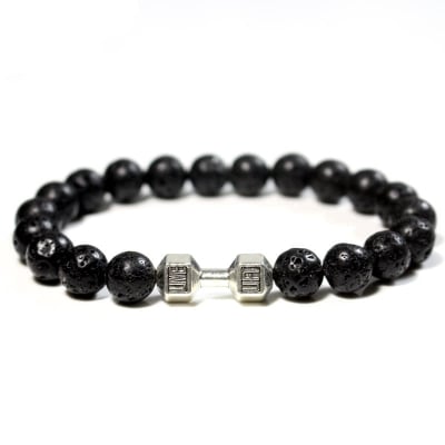 Picture of Stylish - Modern Vibe - Custom Experience - Dumbbell Stone Beaded Bracelet for Men - Couture - High-end - Understated Sophistication - Silver