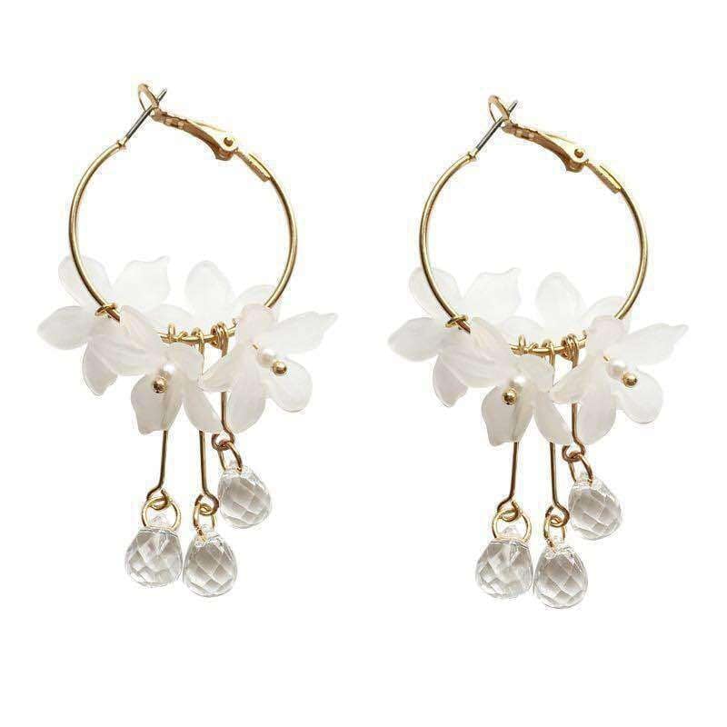 Picture of Trendsetter -Stylish - Modern Vibe - Easily Usable - Trendy Shiny White Flower Pearls Dangle Earrings For Women - Easy To maintain- Inventive Choice - White