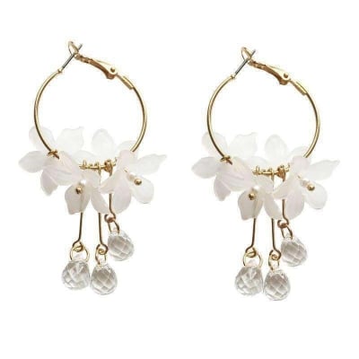 Picture of Trendsetter -Stylish - Modern Vibe - Easily Usable - Trendy Shiny White Flower Pearls Dangle Earrings For Women - Easy To maintain- Inventive Choice - White