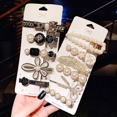 Picture of Trendsetter -1Set Pearls Hair Clips Women Hairpins Hair Accessorie Flower Barrettes Headwear Girls For Women- Inventive Choice - Black