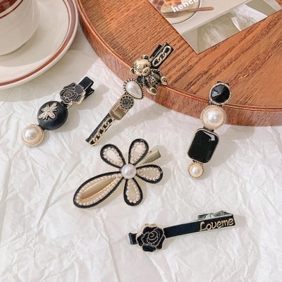 Picture of Trendsetter -1Set Pearls Hair Clips Women Hairpins Hair Accessorie Flower Barrettes Headwear Girls For Women- Inventive Choice - Black