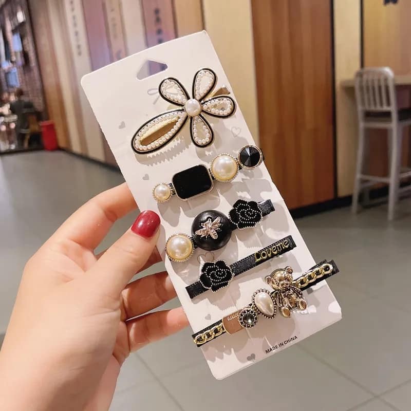 Picture of Trendsetter -1Set Pearls Hair Clips Women Hairpins Hair Accessorie Flower Barrettes Headwear Girls For Women- Inventive Choice - Black