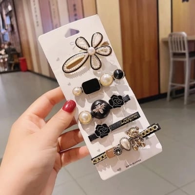 Picture of Trendsetter -1Set Pearls Hair Clips Women Hairpins Hair Accessorie Flower Barrettes Headwear Girls For Women- Inventive Choice - Black