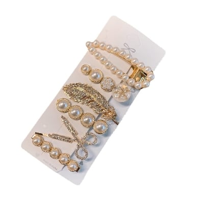 Picture of Korean Fashion Shiny HairClip Retro Hairpin Set Girls Crystal White Pearl For Women/Girls Preferble - Low Hassle and Maintanance - White