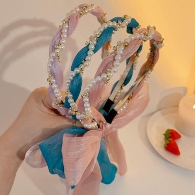 Picture of Korean Style Headband Flower Cotton Hair Hoop For Women /Girls - Pink