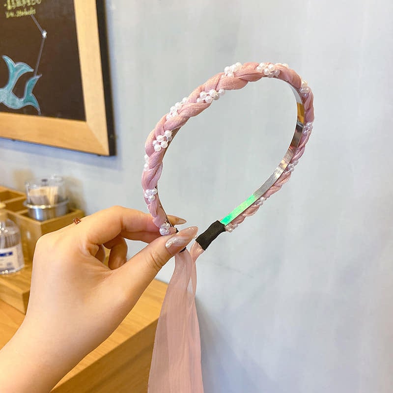 Picture of Korean Style Headband Flower Cotton Hair Hoop For Women /Girls - Pink