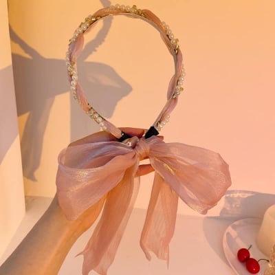 Picture of Korean Style Headband Flower Cotton Hair Hoop For Women /Girls - Pink