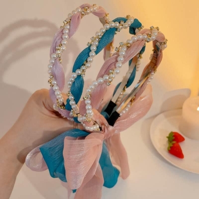 Picture of Korean New Women Pearl Hairbands with Floral HairBands For Women /Girls